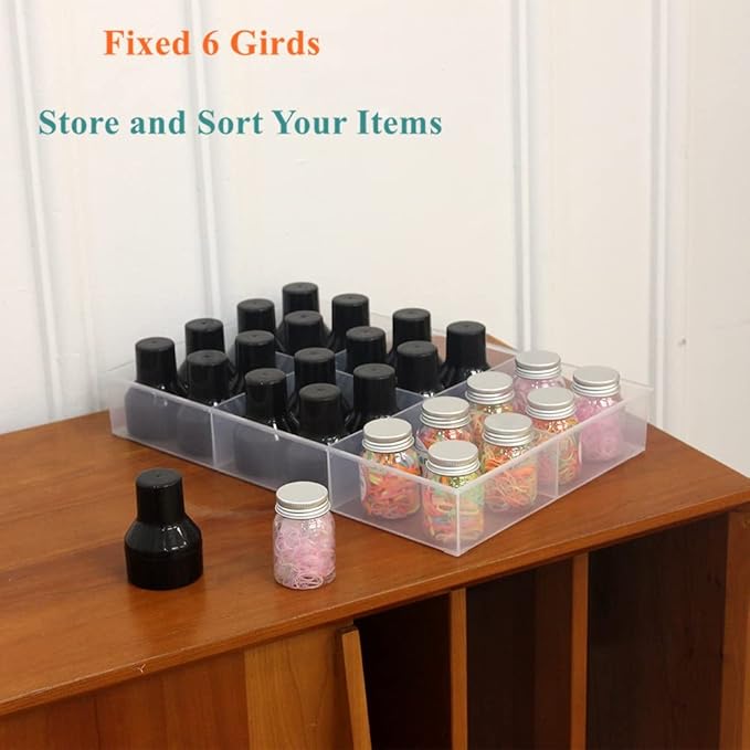 BangQiao 2 Pack Fixed 6 Grids Clear Plastic Organizer Sorting Tray with Large Compartment, Transparent Storage Divider Box Container Case for Hardware, Craft, Sewing Kit, Office Supplies, Small Parts