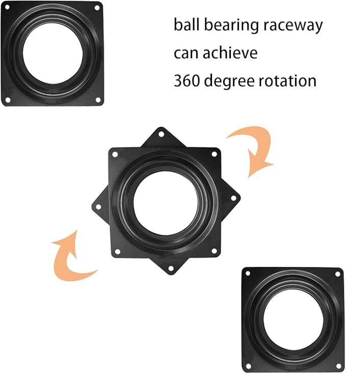 1 Pcs 6 Inch Square Lazy Susan Swivel Plate - Turntable Hardware (Black)
