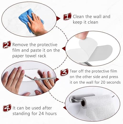 Self Adhesive Strips, Replacement Adhesive Strips Compatible with Self Adhesive Paper Towel Holder, Paper Towel Holder Under Cabinet, 5.7 x 1.6 Inch (4 Pack)