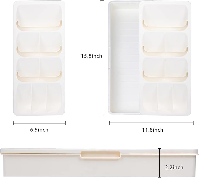 Faridabio Kitchen Drawer Organizer Tray,Expandable Cutlery Silverware Organizer Storage Tray for Kitchen Drawer Flatware Spoons Forks,Creamy White
