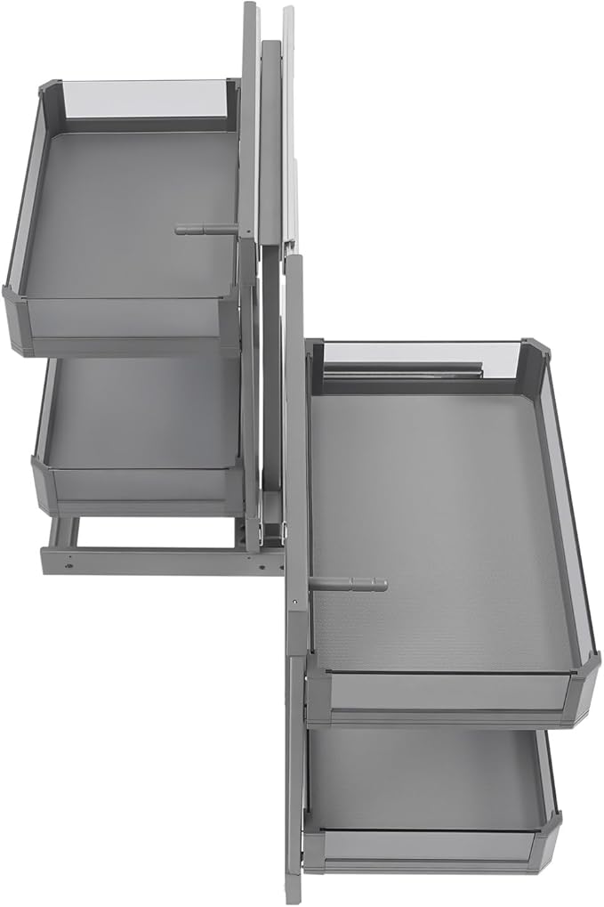 2-Tier Blind Corner Pull Out Organizer, Metal&Tempered Glass Pull-Out Cabinet organizer with 4 Basket, Kitchen Slide Out Shelf Organizer, Left Open&Right Open Compatible, Min Opening 14.57" Soft Close