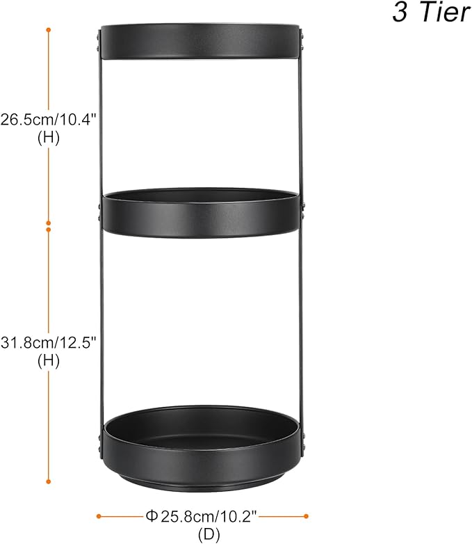 uxcell 3 Tier Lazy Susan Turntable, 10inch Metal Spice Rack Organizer for Kitchen Countertop Vertical Storage Rack Self Black