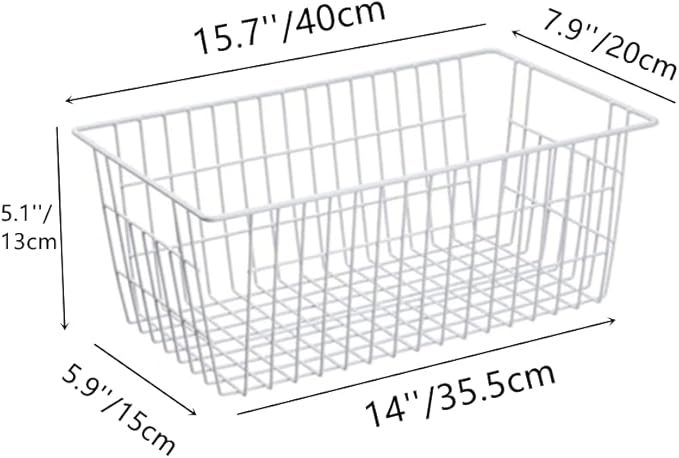 blitzlabs Wire Storage Basket Freezer Organizer Bins Food Storage Baskets with Handles Pantry Organizer for Kitchen Cabinets Closet Bedroom Bathroom,Set of 2,White