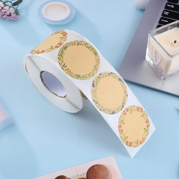 BESARME 600 Pcs 2" Canning Labels for Jar Valentines Gift Tag Stickers Kraft Labels for Jar Floral Stickers Food Containers Lids Spice Bottle Sticker