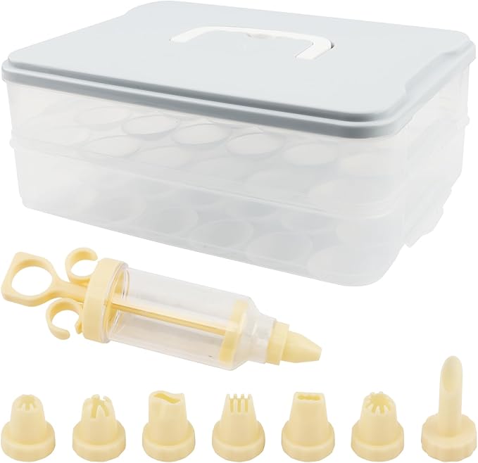 2-Layer Deviled Egg Containers With Lid,48PCS Deviled Eggs Tray Carrier with Hand Injector Piping Tool, Platter Holder Organizer for Refrigerator Party Picnic Travel Event