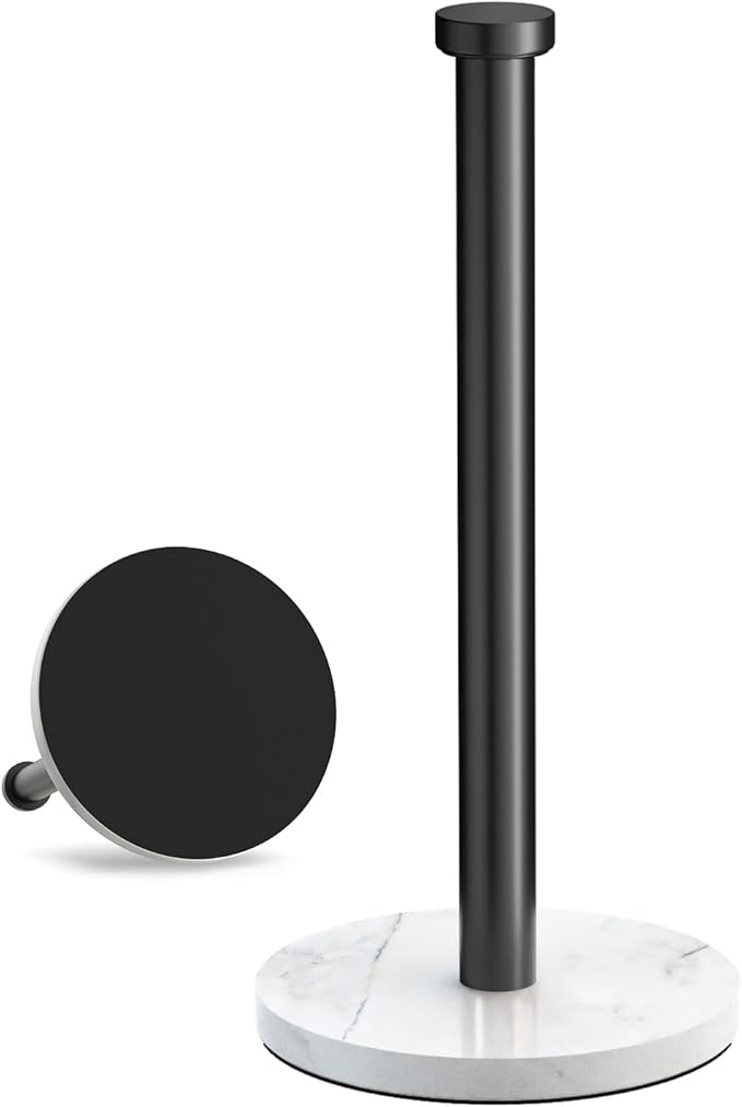 VEHHE Marble Paper Towel Holder for Kitchen Countertop, Standing Paper Towel Stand with Weighted Base & EVA Non-Slip Pad, for Bathroom or Kitchen (Black)