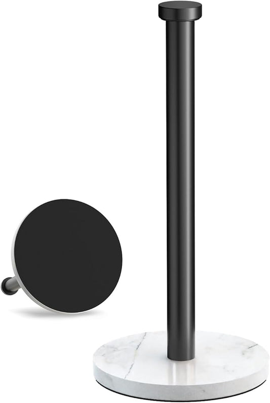 VEHHE Marble Paper Towel Holder for Kitchen Countertop, Standing Paper Towel Stand with Weighted Base & EVA Non-Slip Pad, for Bathroom or Kitchen (Black)