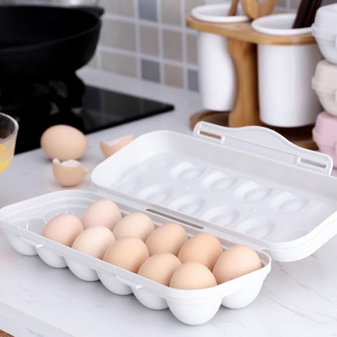 Egg Holder Refrigerator Egg Holder 12 Count Egg Storage Container Plastic Covered Egg Tray Dozen-section Carrier Bin with Lid for Fridge Kitchen Home Egg Organizer for Refrigerator