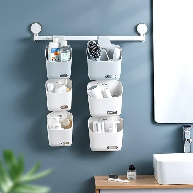 LeleCAT Plastic Hanging Basket Kitchen Storage organizer, Basket with Detachable hook, Hang it behind a door or on a railing, Over the Cabinet Door (Grey, Large-2 Pack)