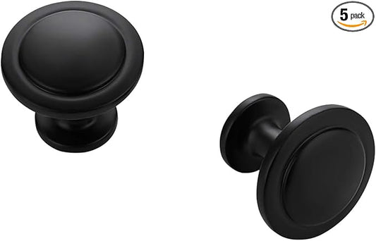 Ravinte 5 Pack Matte Black Cabinet Pulls 1-1/4 inch Kitchen Cabinet Knobs Drawer Knobs Dresser Drawer Pulls Door Dresser Handles for Cupboard