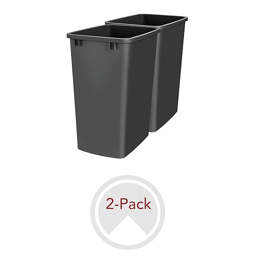 Rev-A-Shelf 2-Pack 35 Quart Polymer Replacement Trash Bin, Recycle Waste Garbage Container for Kitchen Cabinet Pullouts, Black, RV-35-18-2 - Large Plastic Bins for Home and Office