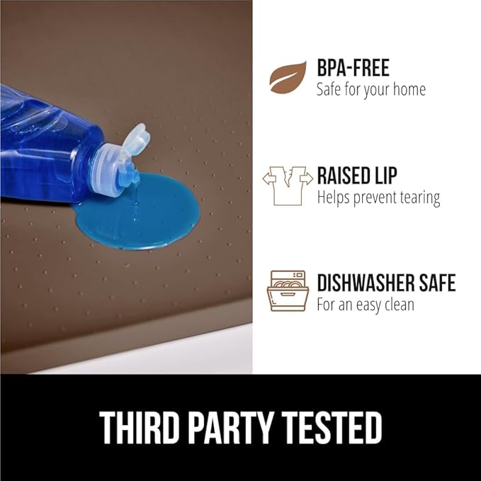 GORILLA GRIP Waterproof Silicone Under Sink Mat with Raised Lip for Kitchen and Bathroom, Cabinet Shelf Liner Stay in Place Mats Dishwasher Safe Drawer Liner, Organizer Tray, 15 x 22 in, Coffee