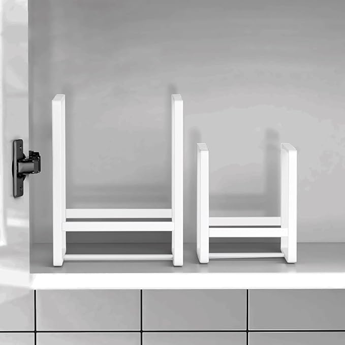 4PCS Plate Holders Organizer, Metal Dish Storage Dying Display Rack for Cabinet, Counter and Cupboard - White， 2 Small and 2 Large