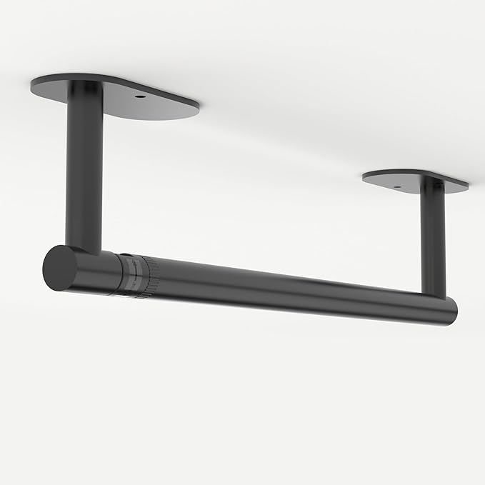 RUACQ Paper Towel Holder Under Cabinet, Wall Mounted or Adhesive Stainless Steel Paper Towel Holder,Round Base Paper Towel Rack for Kitchen, RV, Bathroom (Matte Black)
