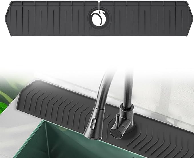 Foldable Kitchen Sink Faucet Mat, 76CM Thickened Faucet Mat for Kitchen Sink, Multi-Purpose Splash Guard & Drying Pad with Adjustable Holes & Snap Lock (Black)