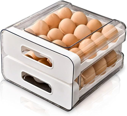 Koja 32-Egg, 2-Drawer Stackable Storage Container Holder for Refrigerator. Smooth Slide-out Drawers. BPA-free Kitchen Organizer, Space-Saving, Easy Access Design for Fridge. Durable and Leak-Proof