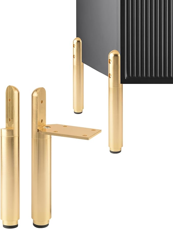 Metal Table Legs Set of 4 Adjustable Feet for Furniture Golden 4.9-7.2 Inch Nightstand Legs Brackets Bathroom Cabinet Feet Extenders Bed Support Feet