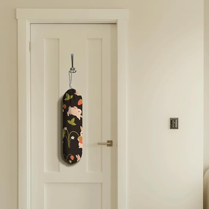 Rabbits Plastic Bag Holder, Reusable Washable Shopping Bags Storage Carrier, Fabric Garbage Trash Bag Dispenser for Home Kitchen Pantry Cabinet, Wall Mount, Kitchen Housewarming Gifts