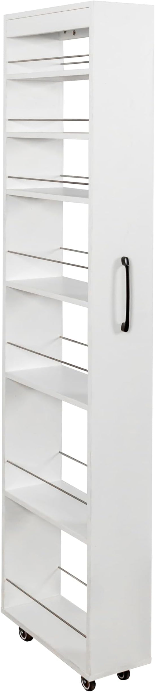 7 Tier Slim Rolling Storage Cart, Narrow Pantry Cabinet with Wheels, Tall Skinny Spice Rack Shelf for Kitchen, Pull Out Organizer Next to Fridge for Small Spaces, White