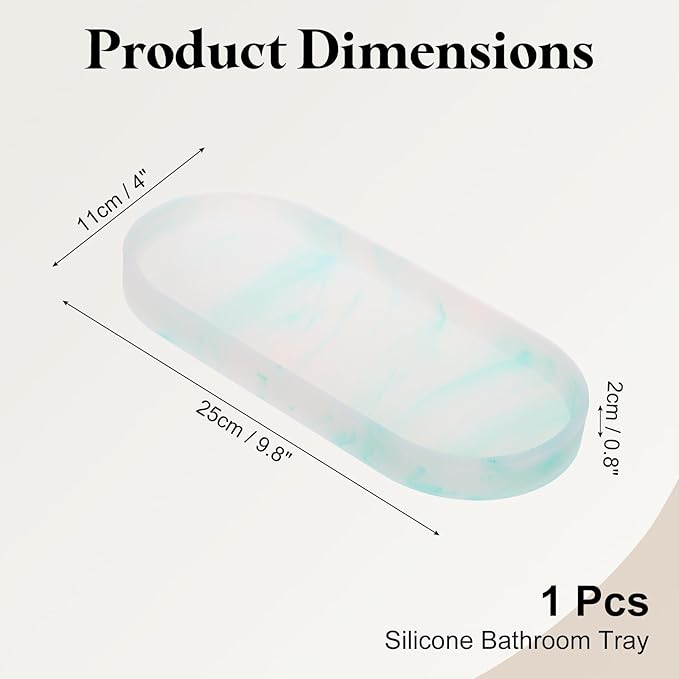 uxcell Bathroom Vanity Tray, 9.8" x 4" Oval Silicone Soap Dispenser Trays, Shatterproof Kitchen Sink Organizer for Soaps Keys Candle Trinket, Emerald Green