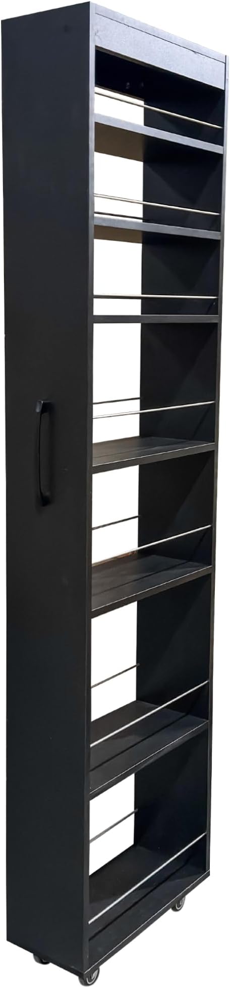7-Tier Slim Mobile Shelving Cart with Wheels, Rolling Pantry with 7 Racks, Narrow Pull-Out Utility Cart, Space Saving Storage Organizer Carts for Kitchen Living Room Bathroom Narrow Spaces, Black