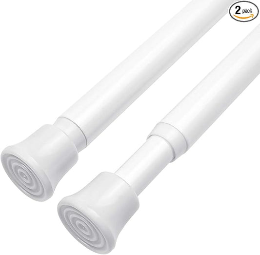 KXLife Small Spring Tension Curtain Rod, Adjustable Spring Tension Rod 18 to 28 inches, Expandable Spring Loaded Tension Rods for Window (White-2 Pack)