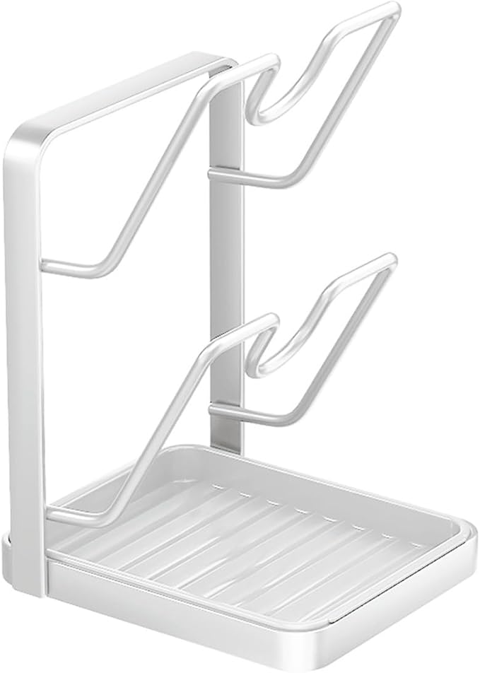 Kitchen Pot Lid Storage Rack with Spoon Rest and Rag Holder, Rust-Resistant Carbon Steel Lid Holder,Space-Saving Multifunctional Kitchen Organizer Stand For Pots, Pans(White)