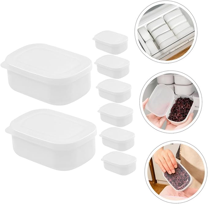 8pcs Airtight Rice Storage Containers Fridge Organizer for Coarse Cereals and Snacks Portable Food Preservation Boxes for Freezer and Kitchen Organization