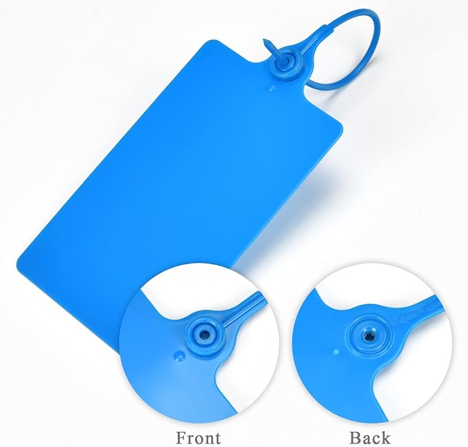 LeadSeals 100 Plastic Shipping Tags - Waterproof, Writable, Hanging Tags with One Marker Pen (Navy Blue)