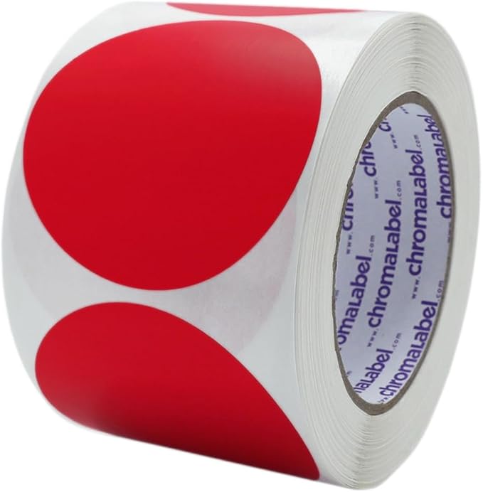 ChromaLabel 3 Inch Round Colored Stickers, Removable Sticky Dots Color Coding Labels, Ideal Sticker Dots for Office and School Projects - 500 Sticker Labels per Roll, Red Colored Dot