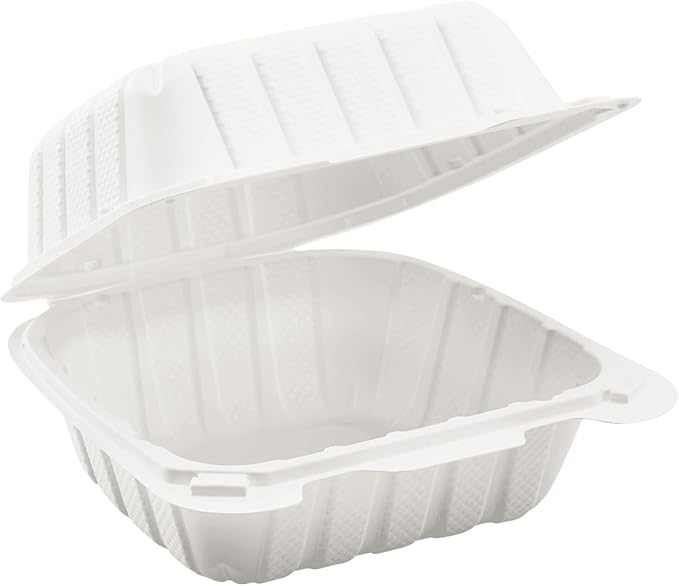 KARAT EARTH Clamshell Take Out Food Containers [6"x6" - 400 ct] To Go Containers | Microwavable, Freezer Safe, Soak-Resistant, Durable, Stackable | Vented for Hot/Cold Foods, White