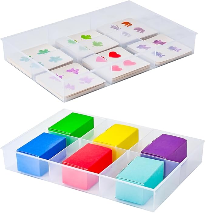 BangQiao 2 Pack Fixed 6 Grids Clear Plastic Organizer Sorting Tray with Large Compartment, Transparent Storage Divider Box Container Case for Hardware, Craft, Sewing Kit, Office Supplies, Small Parts
