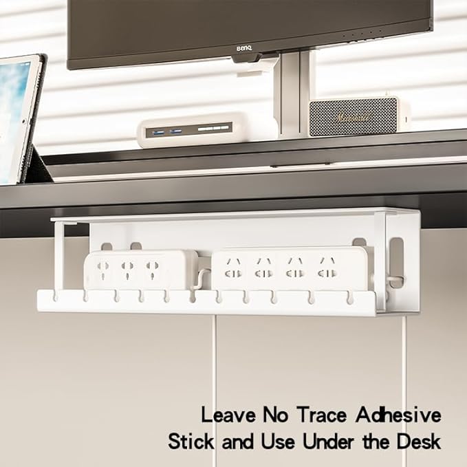 Under Desk Cable Management Tray Wires Organizer Power Strip Management No Drill Under Table Organizer for Cable Storage Holder for Office Home Desk/Table