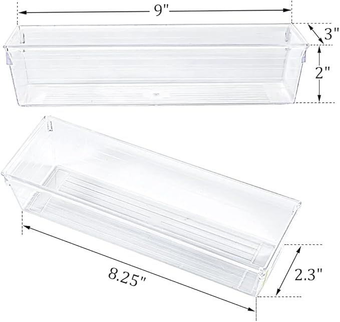Kingrol 12 Pack Clear Drawer Organizers, 9 x 3 x 2 Inch Drawer Divider Storage Bins, Desk Storage Box Set for Kitchen Bedroom Bathroom Office Craft Supplies