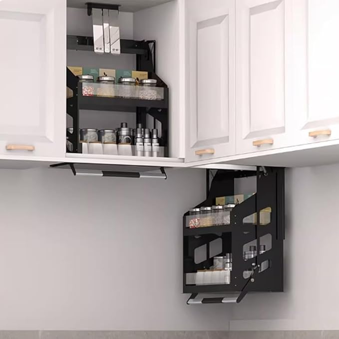 YVYKFZD Upper Cabinet Pull Down Shelf, 2 Tier Pull Down Cabinet Organizer, Convenient Heavy-Duty Kitchen Storage Shelf Organizer, Vertical Lift Dish Rack, Space Saving(18.1"x11.0"x26.3"/46x28x67cm)