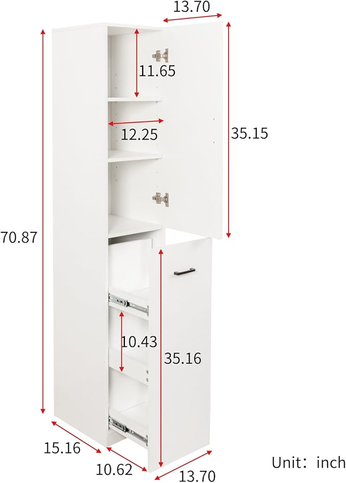 KEIKI Pull-Out Kitchen Pantry Storage Cabinet with Multi-Tier Shelf, Spice Rack Next to Fridge, Freestanding Wood Cabinet Hutch Food Pantries Cupboard for Dining Room, Narrow Spaces