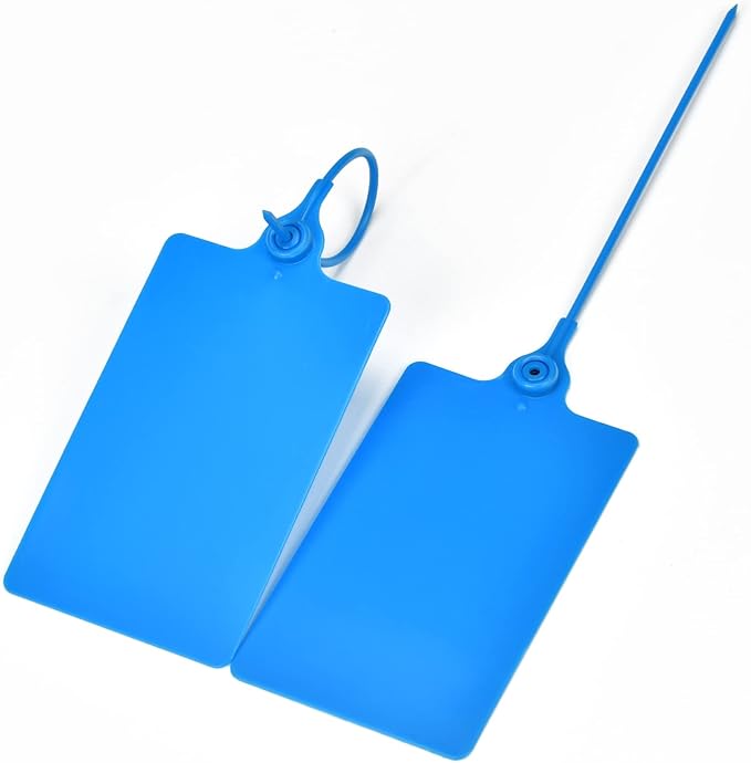 LeadSeals 100 Plastic Shipping Tags - Waterproof, Writable, Hanging Tags with One Marker Pen (Navy Blue)
