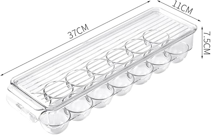 TKOWTB Clear Plastic Egg Holder - 14 Egg Tray Holder - Free Fridge Organizer with Lid, Refrigerator Storage Container 37 X 11cm