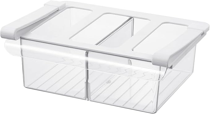 Bronkeeper Pull-Out Fridge Drawer Organizer - Under Shelf Storage Bins for Refrigerator Organization for Fruits Vegetables, Cheese & Deli (Tall & Narrow with dividers)