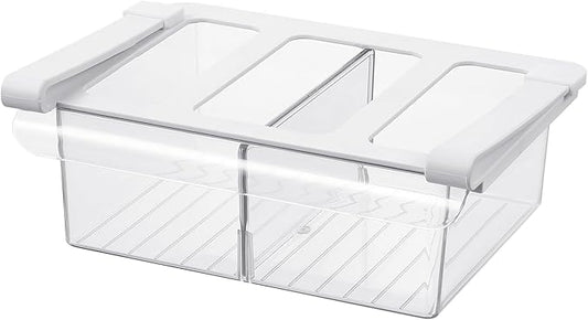 Bronkeeper Pull-Out Fridge Drawer Organizer - Under Shelf Storage Bins for Refrigerator Organization for Fruits Vegetables, Cheese & Deli (Tall & Narrow with dividers)