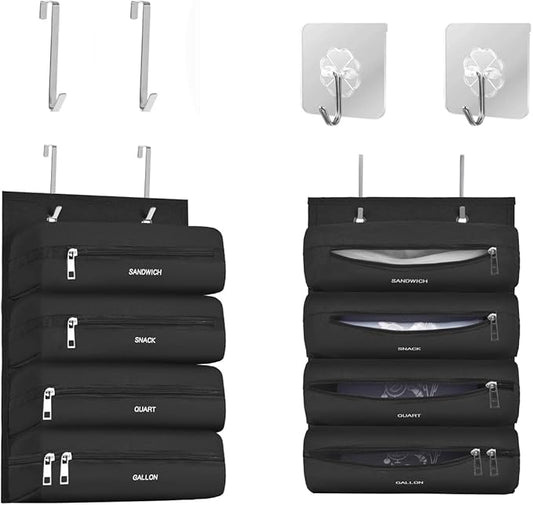 Zipper Bag Organizer Compatible with Gallon, Quart, Sandwich & Snack Food Storage Bag, Kitchen Plastic Bag Storage Organizer for Kitchen RV Camper