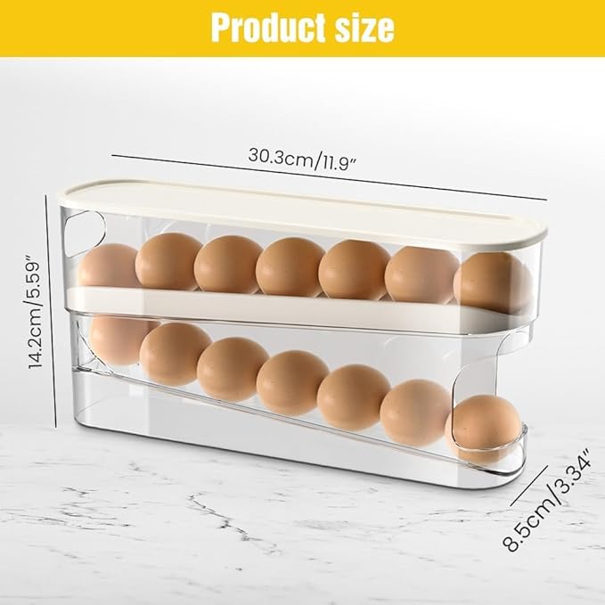 2 pcs Egg Rolling Carousel for Refrigerator, Stackable Egg Holder with Lid, Fridge Organizer and Storage Container