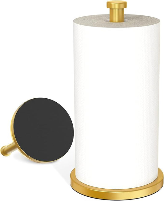 VEHHE Paper Towel Holder Countertop, Weighted Non-Slip Base, Stainless Steel Paper Towel Holder for Kitchen Bathroom (Gold)