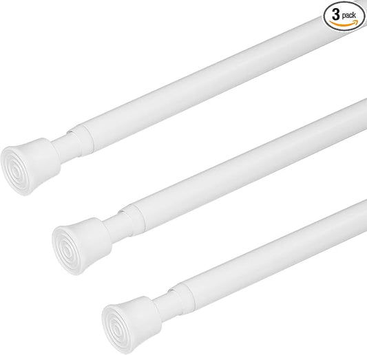 KXLife 3Pcs Tension Curtain Rod Adjustable 28-40 Inch, Small Tension Rods No Drill, Expandable Spring Loaded Tension Rods for Window (White)