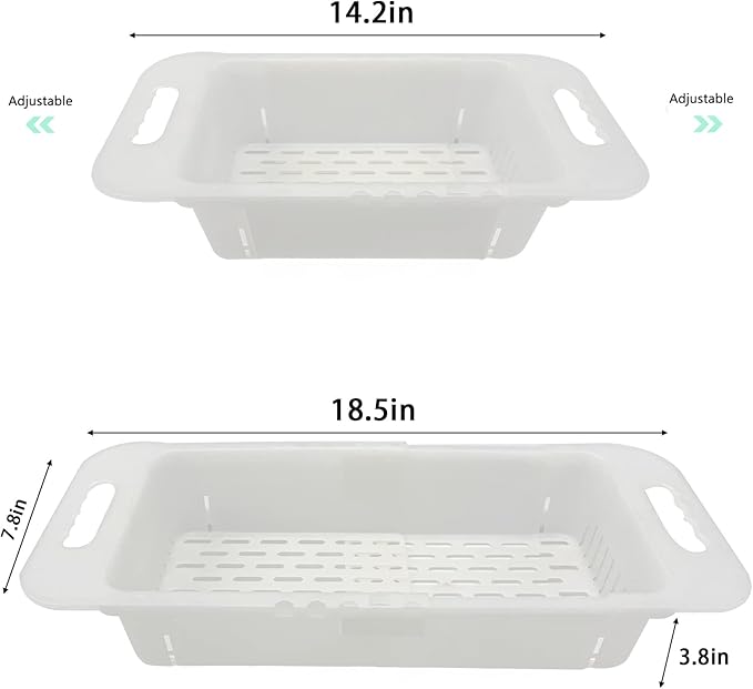 MineSign Extendable Over the Sink Colander Fruits and Vegetables Drain Basket Adjustable Strainer Sink Washing Basket for Kitchen (White)