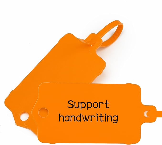LeadSeals 100pcs Blank Plastic Tags for Labeling Reusable Hanging Tags Ties Key Tag Storage Labels Waterproof Plastic Mark Label Writable Hang Sign with One Marker Pen (Orange)