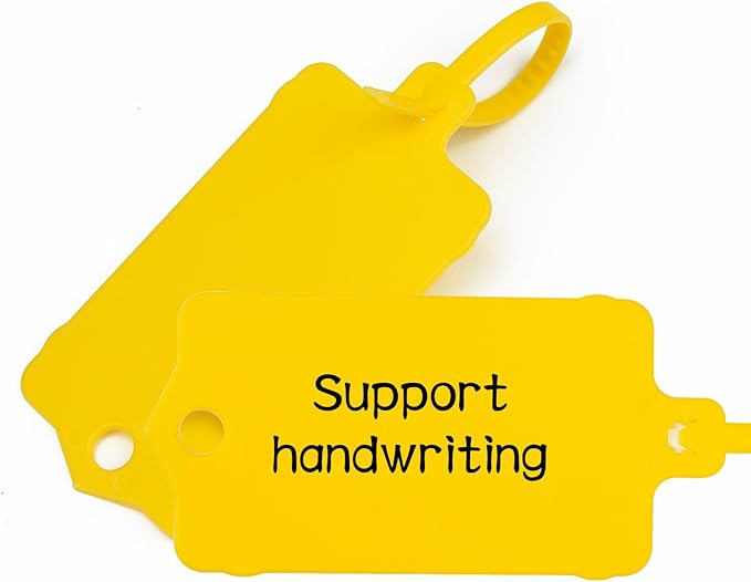 LeadSeals 100pcs Blank Plastic Tags for Labeling Reusable Hanging Tags Ties Key Tag Storage Labels Waterproof Plastic Mark Label Writable Hang Sign with One Marker Pen (Yellow)