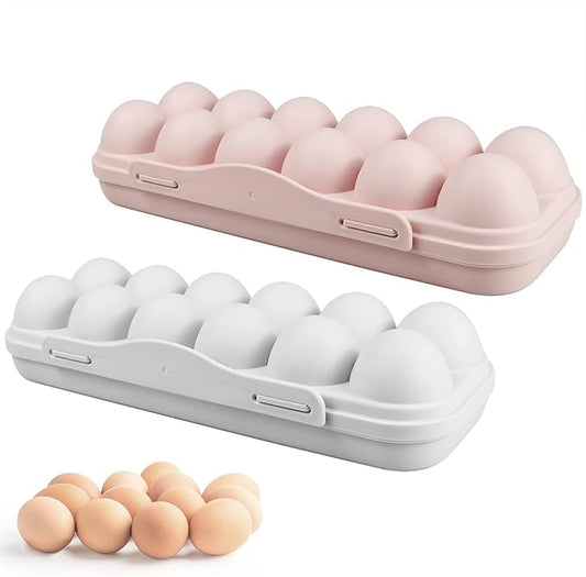2 Pieces Egg Container For Refrigerator, 12 Grid Egg Storage Box with Lid, Stackable Plastic Egg Holder Tray for Kitchen Restaurant