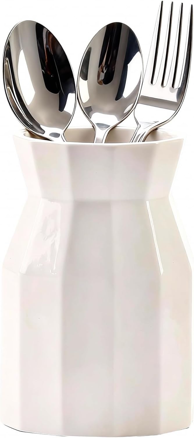 Ceramic Kitchen Utensil Holder for Countertop, Easy-to-Clean Crock for Spoons, Spatulas & Cooking Tools, Farmhouse Kitchen Decor