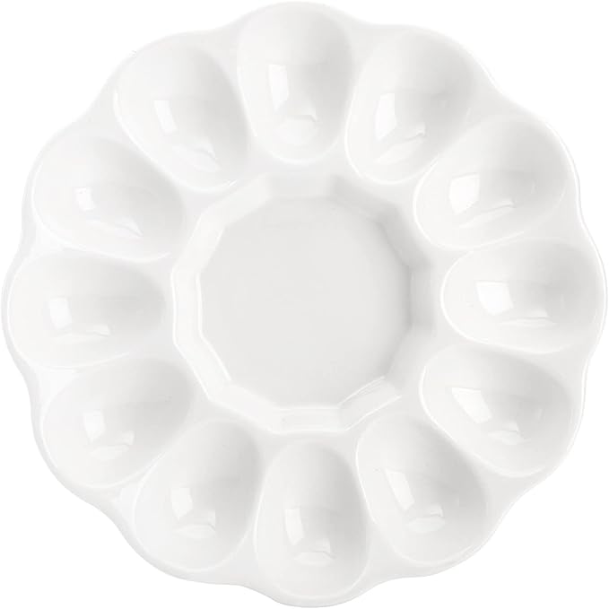 Hedume 2-Pack Ceramic Deviled Egg Platter Tray, 12-Cup Egg Dish, Refrigerator to Countertop Display, Dishwasher, Microwave, Freezer Safe